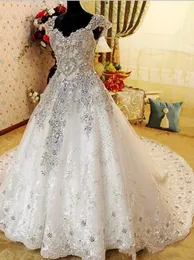 Real pos tule uma linha vestido de casamento com decote em v bling beading barato vestidos de casamento do vintage vestidos de noiva 2019 nigeria abito da sposa2613