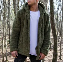 Men Winter Warm Thick Hoodies Tops Fluffy Fleece Fur Jacket Polyester Hooded Coat Outerwear Long Sleeve Cardigans Hot Sale