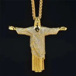 18k Gold Jesus Cristo O Redentor Cruz Pingente Colar De Ouro Prata Banhado Mens Hip Hop Bling Jóias Presente