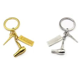 Hot New Haircut Scissor Comb Hair Dryer Keychain Ring Charm Sier Gold Plated Key Chain Bag Hangs Fashion Jewelry WCW204