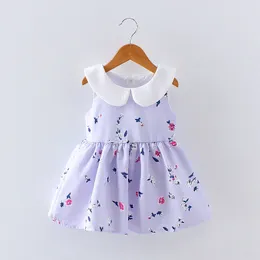 Sommar baby flicka klänningar foral tryck Peter pan krage prinsessa party ärmlös sundress barn barn klär vestido infanti