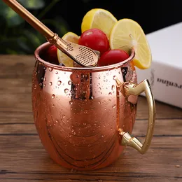 Aço inoxidável 1PC 430ML 304 com Caneca Cup Copper Handle Cup Moscow Donkey Mule Cup Coffee Urso Tea Bar Cocktail de vidro