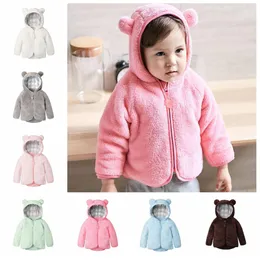 Kids Designer Clothes Winter Velvet Coat Boys Cartoon Bear Outwear Girl Zipper Fleece Jacket Tops Child Trench Coat Hoodies Sweatshirt D7125