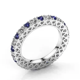 Klassischer, neuer, einzigartiger Modeschmuck, 925er Sterlingsilber, weiß, blauer Saphir, CZ-Diamant, Edelsteine, Herz, hohl, Damen-Ehering-Ring, Geschenk