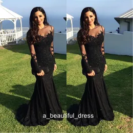 Black Prom Dresses Darmowa Wysyłka Sexy Arabski Kryształ Zroszony Mermaid Długie Rękawy Vestidos de Fiesta Formalne suknie wieczorowe ED1308