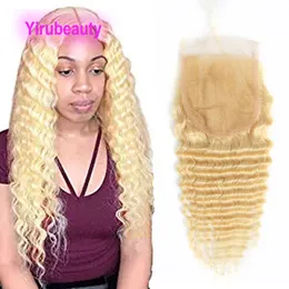 Peruvian Deep Wave 4*4 Lace Closure With Baby Hair Free part Blonde 613# Four By Four Closures 10-22inch