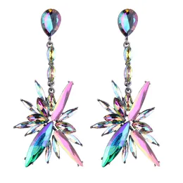 Popularny projektant mody przesadny błyszczący kolorowy rhinestone diament kryształowy spadek długie żyrandol stadniny kolczyki dla kobiet