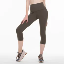 Summer high waist elastic show thin pants Yoga pants printed elastic leggings run sports fitness short leggings exercise cropped pants