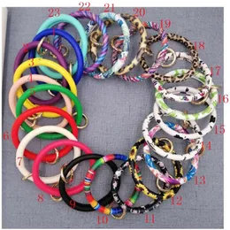 2019 new arrival leather bracelet keychain Faux Leather Round Bracelet Keychain sunflower leopard serape Cactus gift LX2022