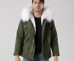 4XL 3XL short Meifeng brand man parka white rabbit fur liner army green mini parkas with raccoon fur trim Cold resistant men snow jackets