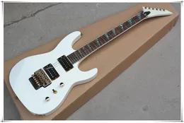 White Body Electric Guitar with Tremolo Bridge,Golden Hardware,Rosewood Fingerboard,HH Pickups,can be customized