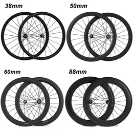 700C 38mm 50mm 60mm 88mm Carbon Clincher Tubular Road Bike Cykelhjul Super Light Carbon Wheels Racing Wheelset Novatec 271/372 nav