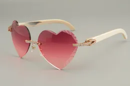 Direct s de haute qualité lunettes de soleil sculptées en forme de coeur diamant corne blanche naturelle noir 8300686-A taille 58247N D455