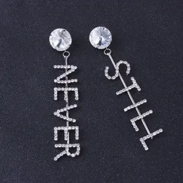 Wholesale- designer exaggerated rhinestone crystal Letter NEVER STILL long drop dangle chandelier stud earrings for women