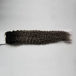 grey ombre brazilian virgin hair 40pcs Tape Hair 100g afro kinky curly Machine Made Remy Double Side Tape Skin Weft Adhesive Hair
