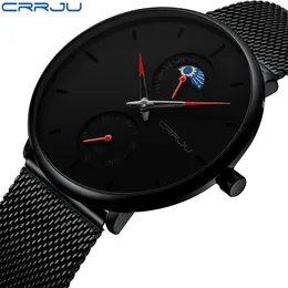 Cwp Erkek Kol Saati CRRJU Fashion Mens Business Casual Watches 24 Hrs Unique Design Quartz Watch Mesh Waterproof Sport Wristwatch