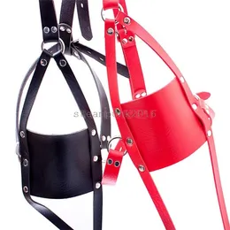 Bondage Slave Head Harness Mouth Open Leather strap Silicone 42mm Gag Locked Toy SM #R43