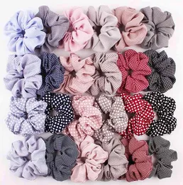 Kobiety Dziewczyna Scrunchie Stripe Dot Plaid Gingham Elastyczna Pałąk Kierownicza Akcesoria Ponytail Holder Hair Liny Scrunchy Headwear 50 sztuk 1203A