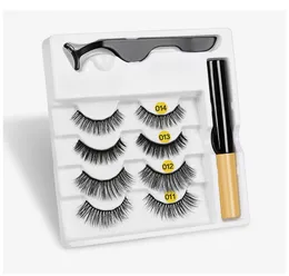 Nya 4Pairs Vattentät magnetfransar Magnetiska flytande eyeliner Magnetiska ögonfransar Tweezer Set Långvarig Eyelash Extension