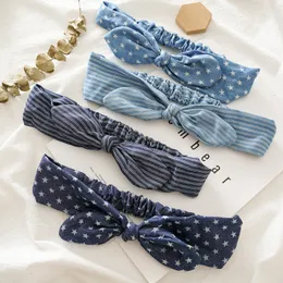 Denim Rabbit Ear Headbands For Women Elastic Knot Bow Hairband Soild Color Hair Band Female Headwear Hair Accessories