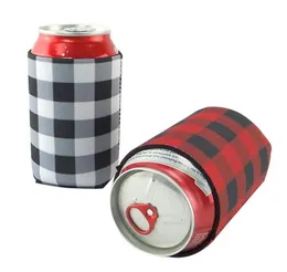 Red Buffalo Check Cooler Bag Wholesale Blanks Neoprene Black Red Plaid Can Covers Wedding Gift Tin Wraps LZ1955