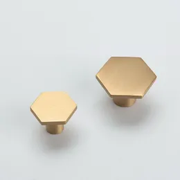 Gold Kitchen Cabinet Knobs Solid Brass hexagon shape Furniture Drawer Handles Pulls Single Hole Dresser Knobs Cupboard Door Handle
