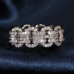 Helt nya vintagesmycken Unikt Kvinnmode Äkta 925 Sterling Silver Princess Cut Vit Topaz CZ Diamant Kvinnor Bröllopskedja Ring Present