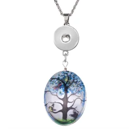 Silver Plated Crystal Life Tree Hängsmycke Halsband Fit 18mm Noosa Snap Knappar DIY Smycken Nya Ankomster Smycken Mix Färg
