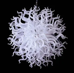 Europeiska Murano Blown Glass Modern Chandelier Round LED Light Source 100% Handmade White Glass Chandelier till salu