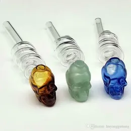 Coloured spiral skull glass cooker Wholesale Bongs Oil Burner Pipes Water Pipes Rigs Smoking