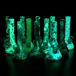 7 beaker infrangibile shisha narghilè bong pipa ad acqua in silicone cartone stampato bagliore nel buio pipa da fumo colorata dab rig con ciotola di vetro