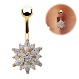 Rostfritt stål Grön blomma Crystal Navel Bars Gold Belly Button Ring Navel Piercing Smycken 1.6 * 10 * 5 * 8mm