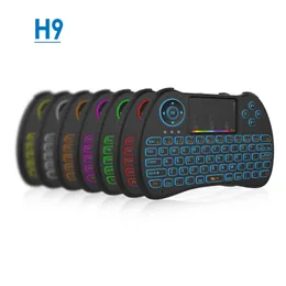 Rainbow Backlit Mini H9 Backlight Qwerty لوحة مفاتيح اللمس اللمس اللاسلكي التحكم عن بعد 2.4 جيجا هرتز فاصلة الهواء الماوس لجهاز Mini PC Android TV