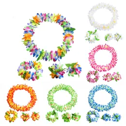 4st set strand parti hawaiian blomma krans halsband hula leis festlig fest krans konstgjorda silke blomma halsband bröllop dekorativa