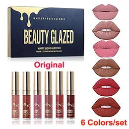 Beauty Glazed Matte Lip Lip Gloss Urodziny Limited Edition Lipstick 6 SZTUK Zestaw Lip Matte Lipstick nie wyblakły Makeup Boże Narodzenie DHL