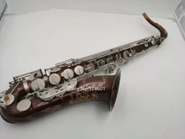 Professionell Brand Tenor Saxofon BB Antik Koppar Flat Sliver Keys Musikinstrument med munstycke Golves tillbehör