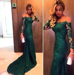 Emerald Green Mother Of The Bride Dresses Mermaid Sheer Neck Long Sleeves Full Lace Plus Size Evening Gowns Wear Wedding Guest Dress