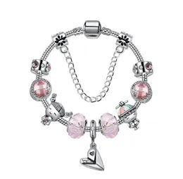 New Pink Bracelet 925 Sterling Silver Charm Crystal Murano Glass Beads Boy Girl Paper Plane Pendant Bead Fit Women Bracelet Bangle Diy Jewelry