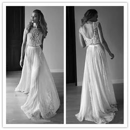 Wedding Dresses Two Piece Sweetheart Sleeveless Beading Sequins Lace Beach Chiffon Bohemian Bridal Gowns