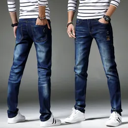 Mężczyźni Ripplate Jeans 2019 Wiosna Casual Hip Hop Mid Walia Dżinsowe Spodnie Nowa Moda Skinny Slim Proste Dżinsy Rowerzysta