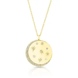 Altın Kaplama Yıldız Signet Kolye CZ Ay Yıldız Oyulmuş Kaplama Geometrik Klasik Etiket Kadın Kolye