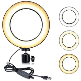 Fotografia LED Selfie Ring Light 14 / 20cm Três velocidades Stepless Lighting Light Dimmable Circle Light com Berço Cabeça para Maquiagem Vídeo Live Youtube