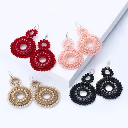 Fashion-Handmade Weaving Jewelry Earrings Red Drop Boho Earring With Crystal Beads Ethnic Oorbellen Woman Big Earrings ersm93 S914