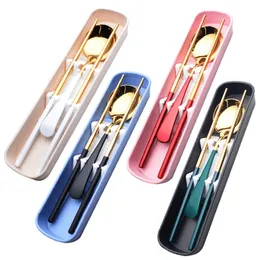 Stainless Steel Chopstick Spoons Set 3pcs/set Cutlery Set Outdoor Portable Soup Spoon + Chopsticks + Package Box Set