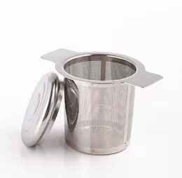 free shipping 30pcs Lid Tea and Coffee Filters Fine Mesh Tea Strainer Reusable Stainless Steel Tea Infusers Basket with 2 Handles
