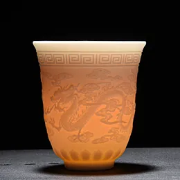 Dragon Phoenix Teacup Zen Jade Porcelain Tea Cup Embossed Small Bowl As Collection Birthday Gifts Master Puer Tea Cups