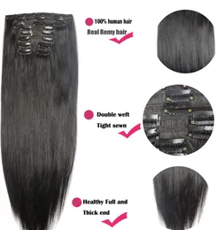 16-28 polegadas 10 pçs Conjunto 200g 100% Brasileiro Remy Clip-in Extensões de Cabelo Humano Clipes Cabeça Cheia Liso Natural