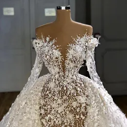 2021 árabe sereia vestidos de casamento vestidos de noiva com trem destacável manga longa pérolas rendas appliqued robe de mariee281v