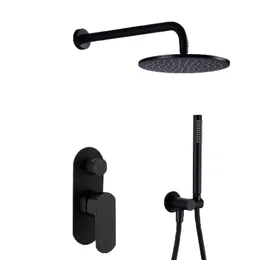 Brass 8-Inch Concealed Shower Mixer Tap Set Matte Black Rainfall Shower Head with Handset and Valve