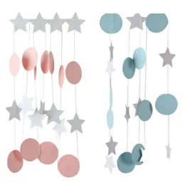 2m Blue/pink Round Star Banner Paper Garlands Boy/girl Baby Shower Favor Supplie Hanging Bunting For Birthday Wedding Party Deco